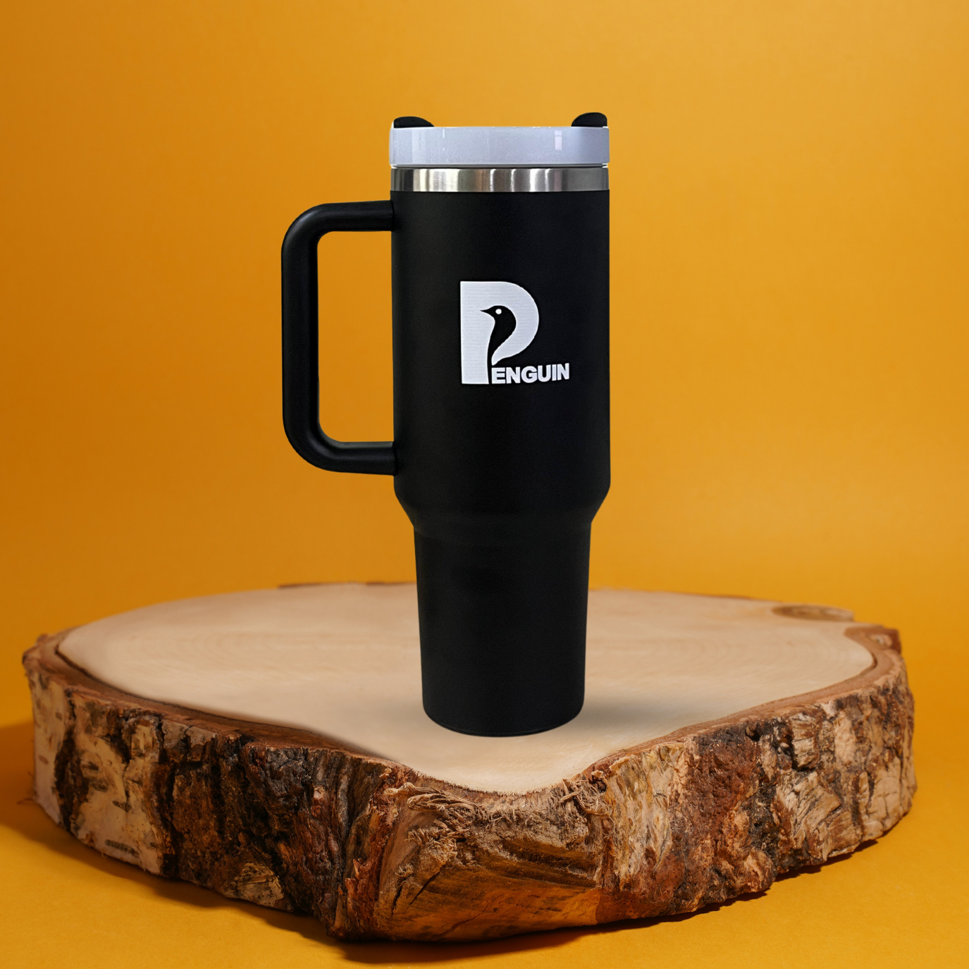 40 oz Black Tumbler with White lid | Premium Insulated Bottle with Handle