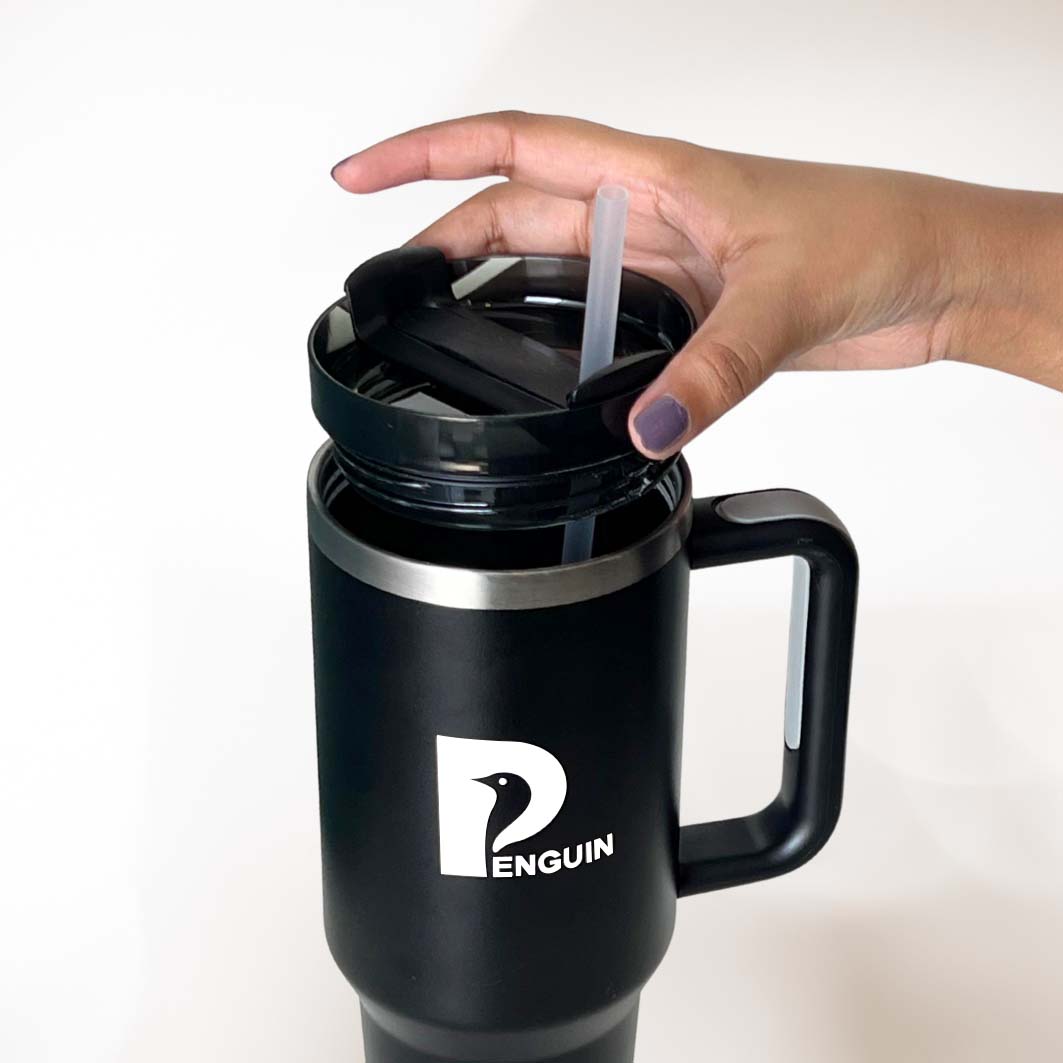 40 oz Black Tumbler with Black lid | Premium Insulated Bottle with Handle