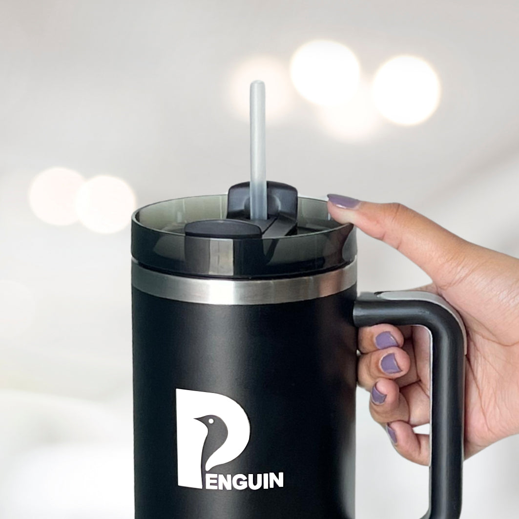 40 oz Black Tumbler with Black lid | Premium Insulated Bottle with Handle
