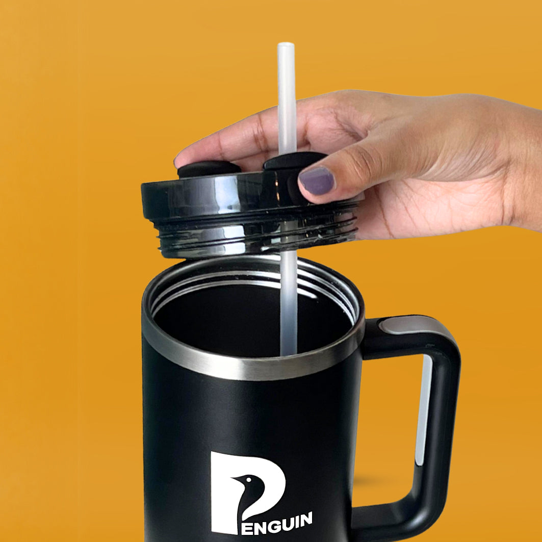 40 oz Black Tumbler with Black lid | Premium Insulated Bottle with Handle