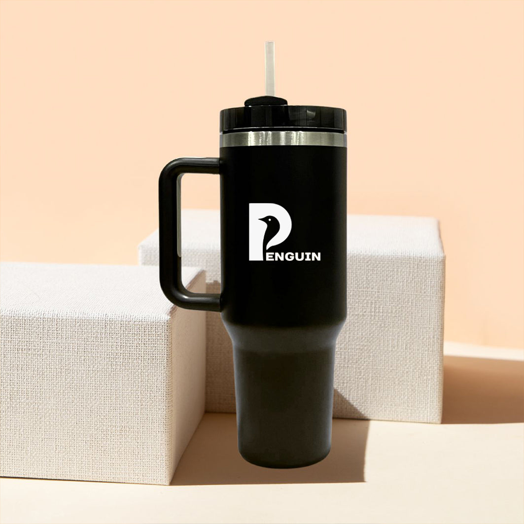 40 oz Black Tumbler with Black lid | Premium Insulated Bottle with Handle