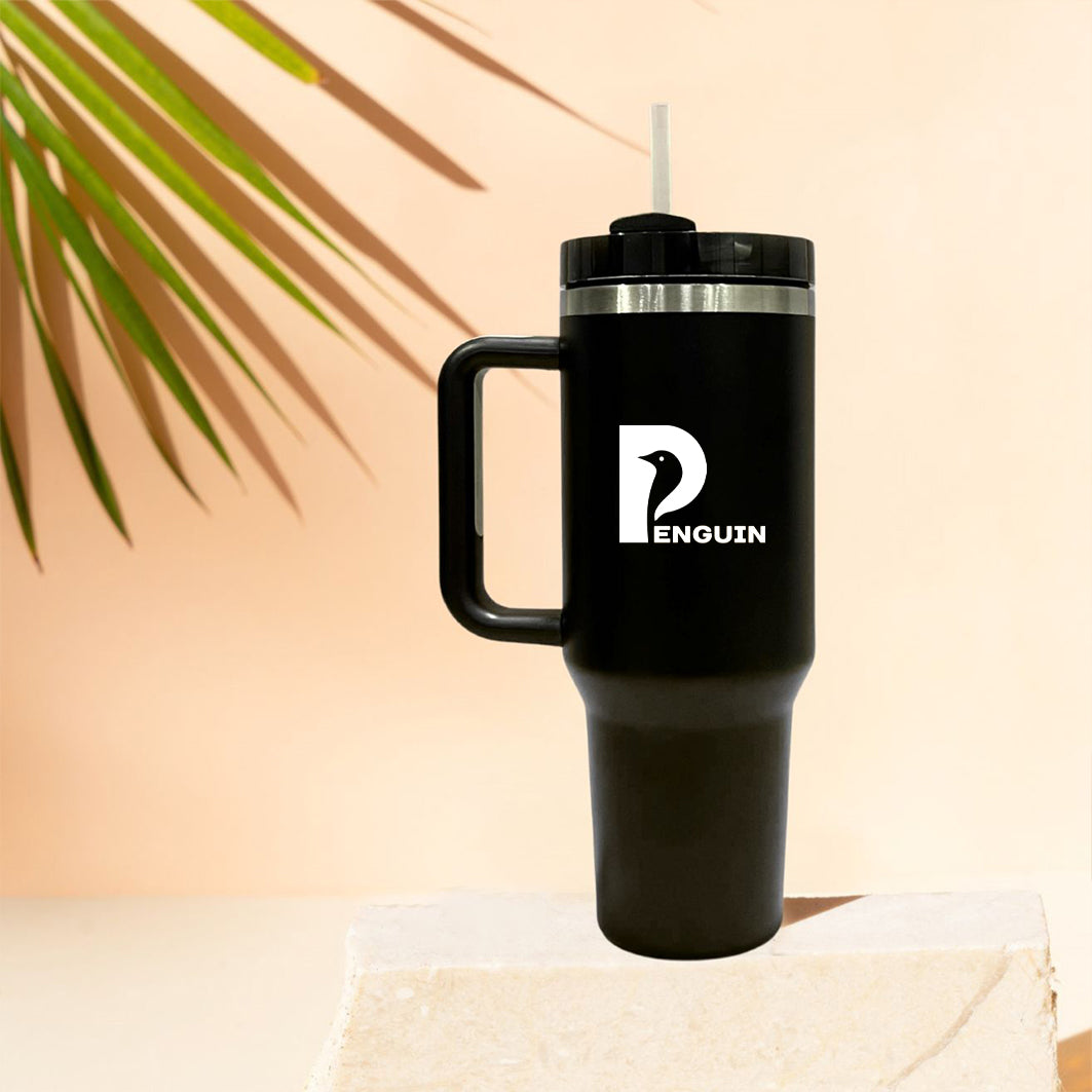 40 oz Black Tumbler with Black lid | Premium Insulated Bottle with Handle