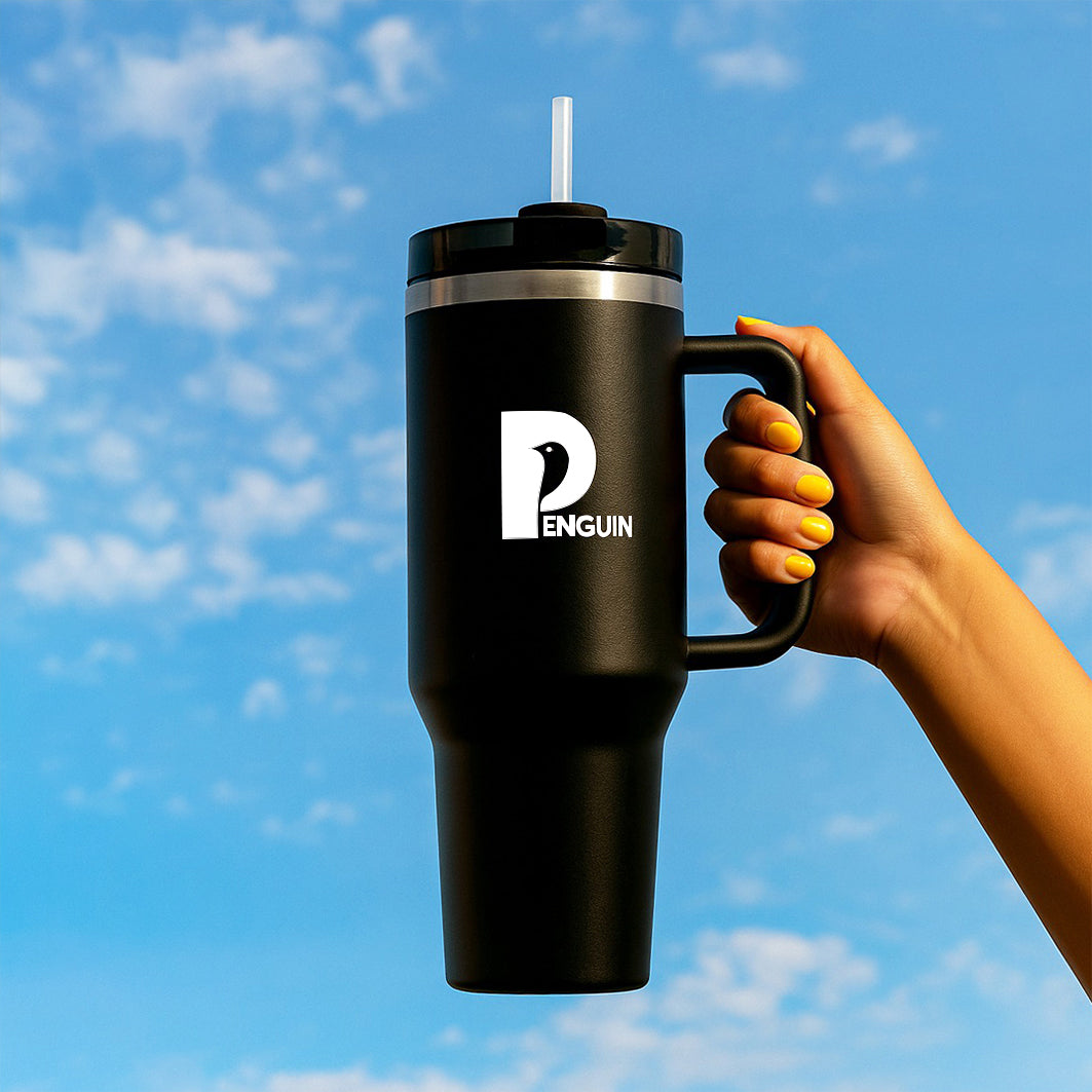 40 oz Black Tumbler with Black lid | Premium Insulated Bottle with Handle