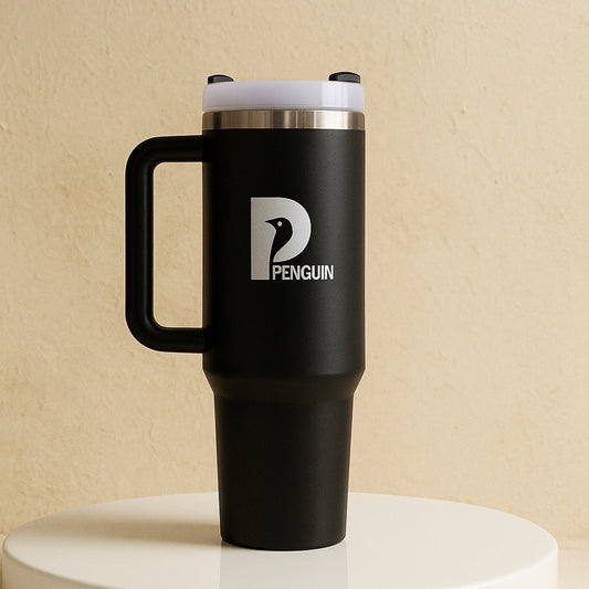 40 oz Black Tumbler with White lid | Premium Insulated Bottle with Handle