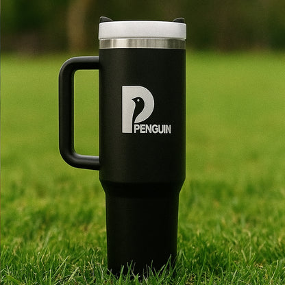 40 oz Black Tumbler with White lid | Premium Insulated Bottle with Handle