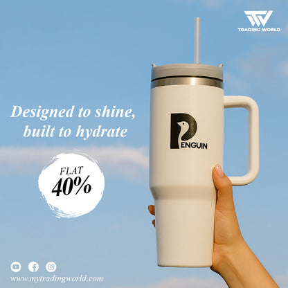 40 oz White Tumbler | Premium Insulated Bottle with Handle