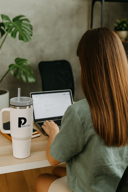 40 oz White Tumbler | Premium Insulated Bottle with Handle