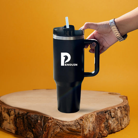 40 oz Black Tumbler with Black lid | Premium Insulated Bottle with Handle