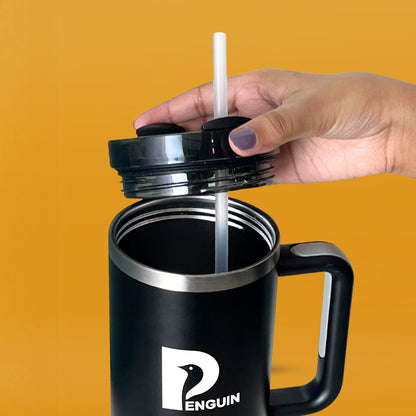 40 oz Black Tumbler with Black lid | Premium Insulated Bottle with Handle