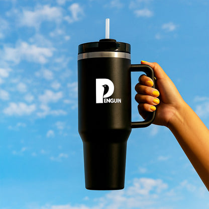 40 oz Black Tumbler with Black lid | Premium Insulated Bottle with Handle