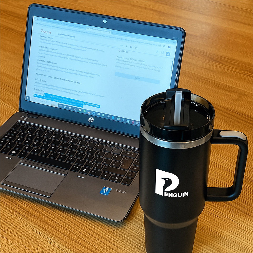 40 oz Black Tumbler with Black lid | Premium Insulated Bottle with Handle