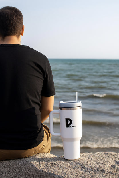 40 oz White Tumbler | Premium Insulated Bottle with Handle